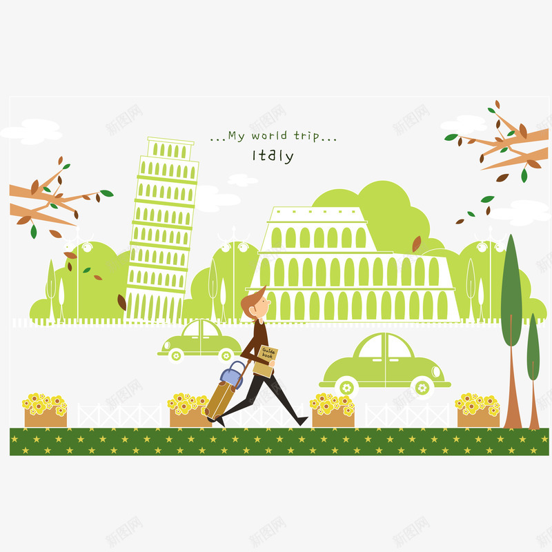 城市生活插画png免抠素材_新图网 https://ixintu.com 意大利 旅行 男性 绿色