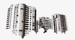 手绘素描合成城市建筑效果素材