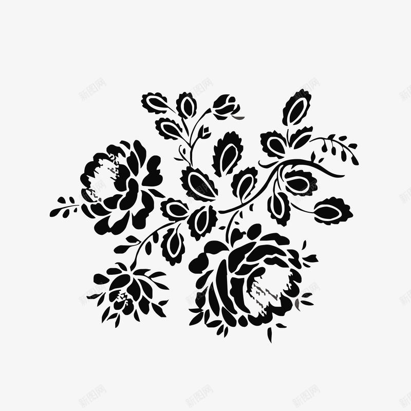 手绘黑白花朵png免抠素材_新图网 https://ixintu.com 布料印花 底纹 手绘花朵花卉 植物花朵花卉 花纹 贴纸图案 面料印花 黑白花朵