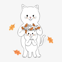 小猫妈妈秋季卡通动物元素猫妈妈给小猫带高清图片