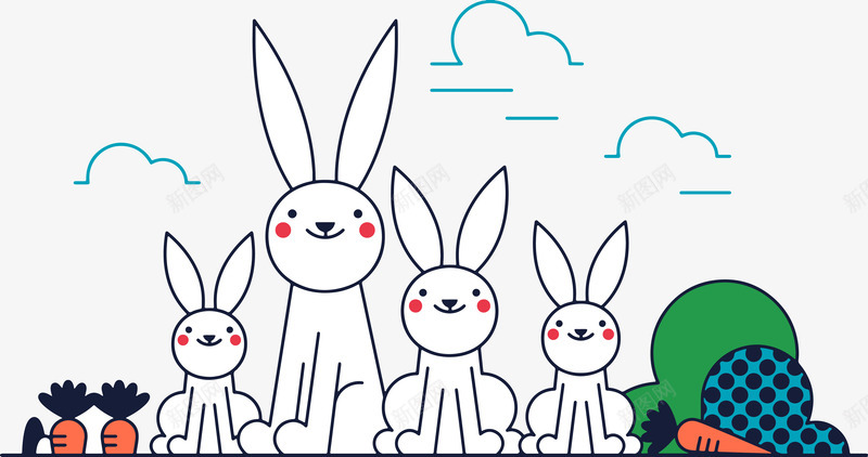 兔子一家png免抠素材_新图网 https://ixintu.com 丛林 兔子简笔画 全家照 卡通 可爱 白云 胡萝卜
