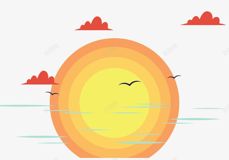 黄色的太阳矢量图ai免抠素材_新图网 https://ixintu.com 云朵 大雁 太阳 朝霞 漂亮 矢量素材 矢量风景 风景 矢量图