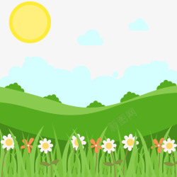 雏菊草地雏菊和漂亮的太阳矢量图高清图片