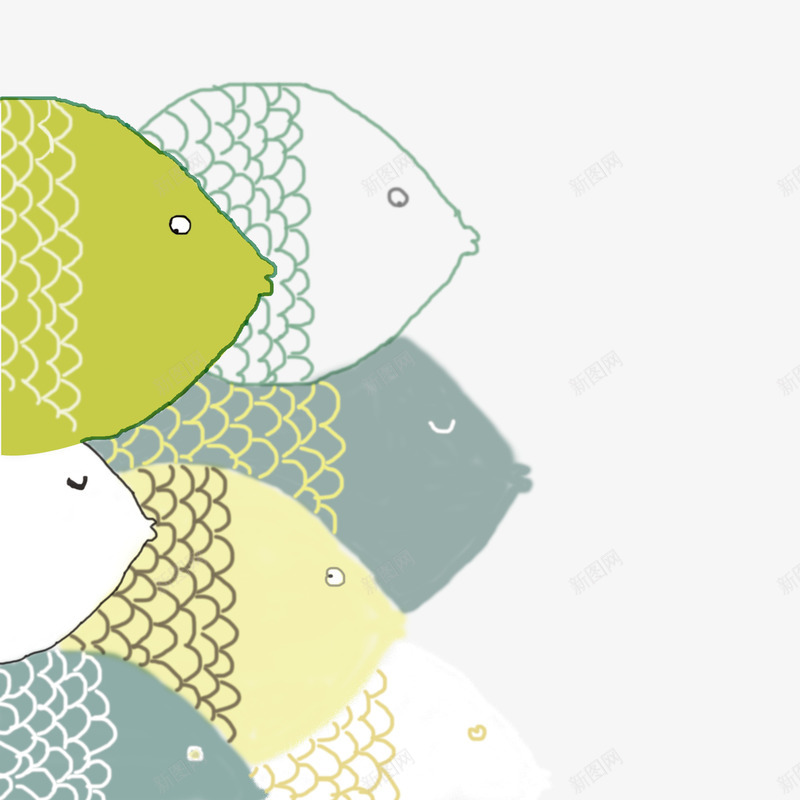 简洁鱼形图案psd免抠素材_新图网 https://ixintu.com 线条简洁 装饰图案 鱼形图案