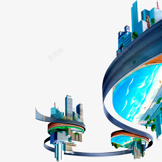 彩色创意立体城市插画元素png免抠素材_新图网 https://ixintu.com 交通 创意 城市 建筑 彩色 植物 水面 科技 立体