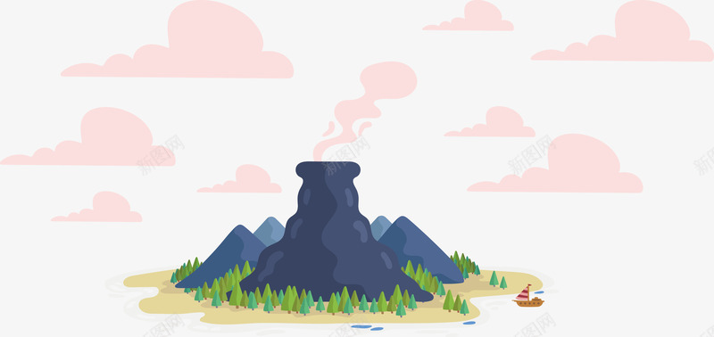 卡通粉红色的云朵和火山矢量图ai免抠素材_新图网 https://ixintu.com 云 云朵 卡通 火山 火山手绘 矢量图 粉红色的云 粉色的云