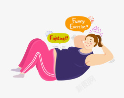 卡通仰卧撑锻炼做仰卧起坐的女孩图高清图片