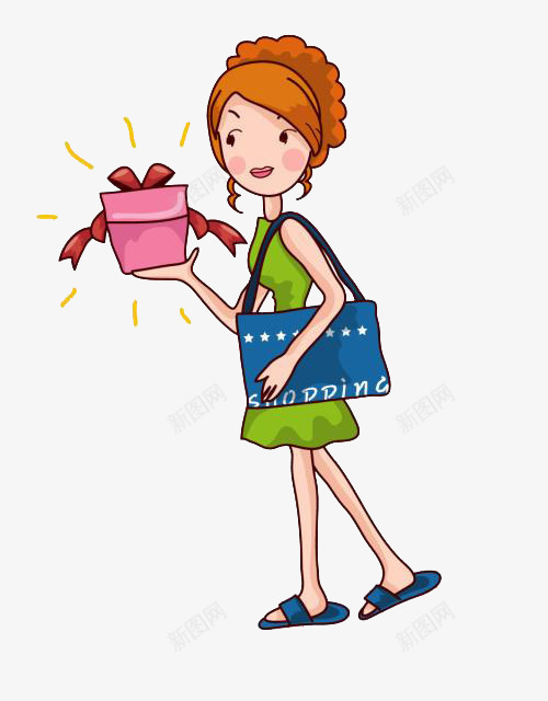 看着礼物盒子的女孩png免抠素材_新图网 https://ixintu.com 惊喜 睡着的美女 粉色的礼物盒子 绿色的长裙 走路的女孩