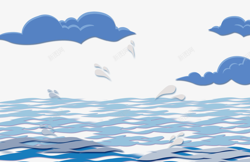 卡通蓝色色调大海蓝色云朵psd免抠素材_新图网 https://ixintu.com 卡通大海 卡通海平面 蓝色云朵 蓝色色调