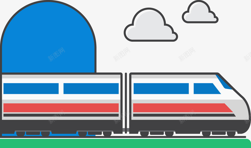 出行途中png免抠素材_新图网 https://ixintu.com Q版小火车 卡通 火车 白云 蓝色 路途