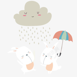 卡通小伞可爱白兔卡通矢量图高清图片
