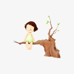 坐在树枝上坐在树枝上的小女孩高清图片
