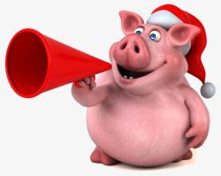 圣诞猪拿喇叭戴圣诞帽的猪高清图片