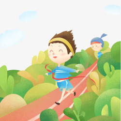 春季丝带背景矢量素材卡通手绘春季运动会奔跑的女高清图片