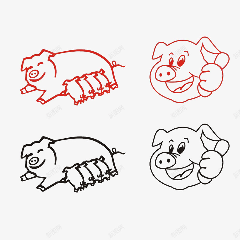 黑色红色猪简笔画png免抠素材_新图网 https://ixintu.com 动物剪影 动物简笔画 手绘 手绘动物 猪简笔画 简洁 黑色红色猪简笔画