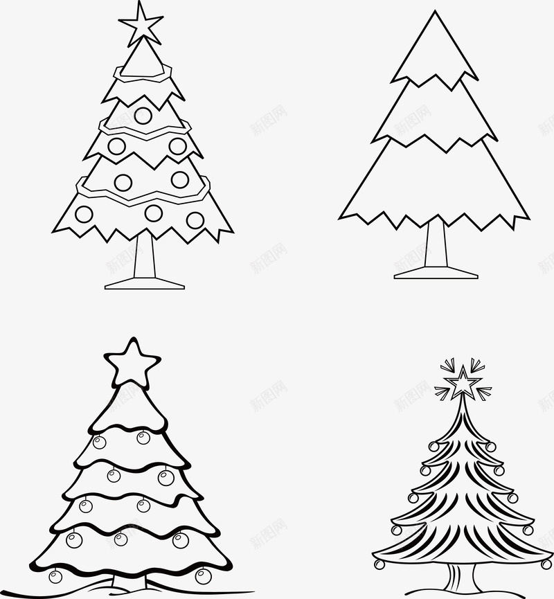 精美圣诞树素描矢量图图标ai_新图网 https://ixintu.com 圣诞树 圣诞树素描 填色 涂色 素描设计 美术 矢量图