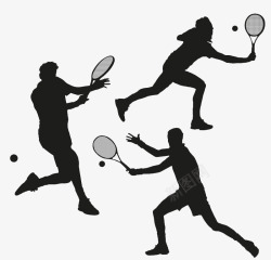 矢量男子网球3款打网球的人物剪影高清图片