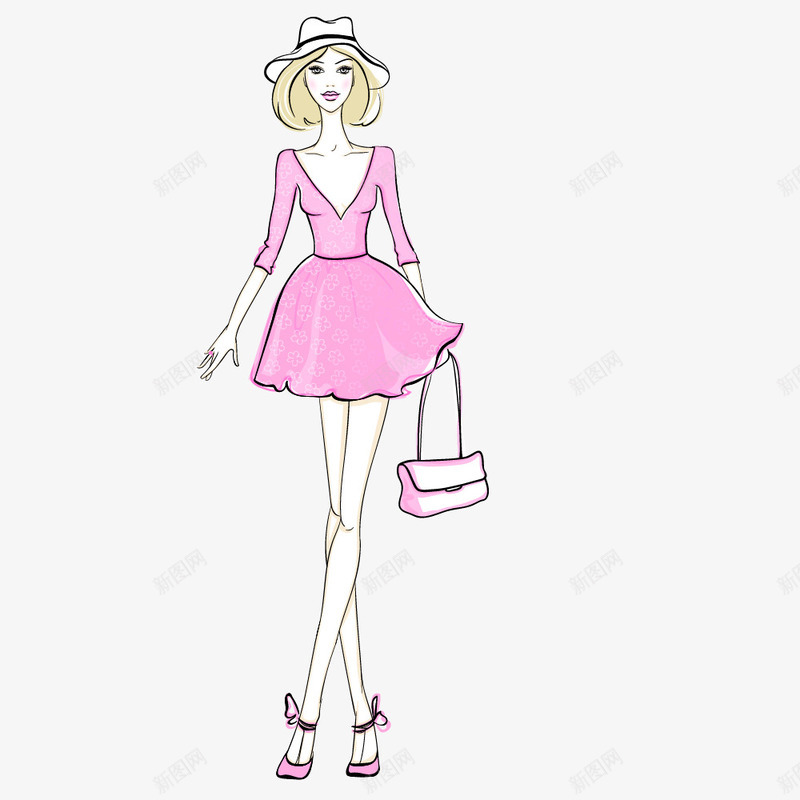 穿粉色低胸裙子的美女png免抠素材_新图网 https://ixintu.com 人物 卡通 性感美女 时尚美女 粉色低胸装 高跟鞋