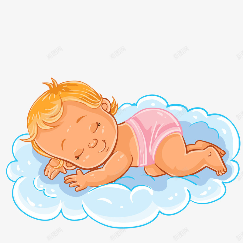 卡通睡在云朵上的小孩png免抠素材_新图网 https://ixintu.com 云朵 人物 卡通 婴儿 小孩 睡梦中 黄色头发