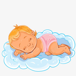 睡梦中卡通睡在云朵上的小孩高清图片