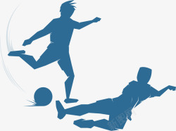 足球队员蓝色踢足球的人剪影矢量图高清图片