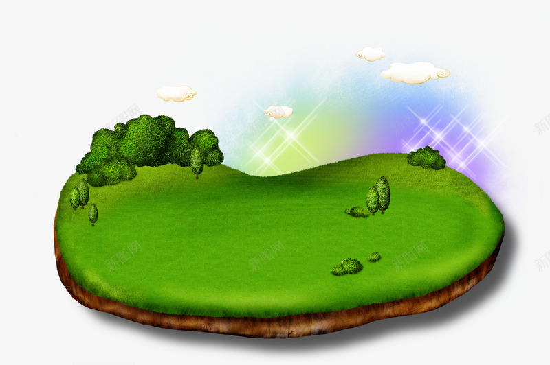 绿岛模型png免抠素材_新图网 https://ixintu.com 卡通 小岛 岛 朵云 树 树木 模型 白云 绿地 绿岛