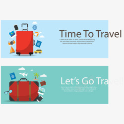 红色的行李箱旅游旗帜与红色的行李箱矢量图高清图片