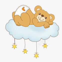 睡觉的小熊手绘云朵上的小熊矢量图高清图片