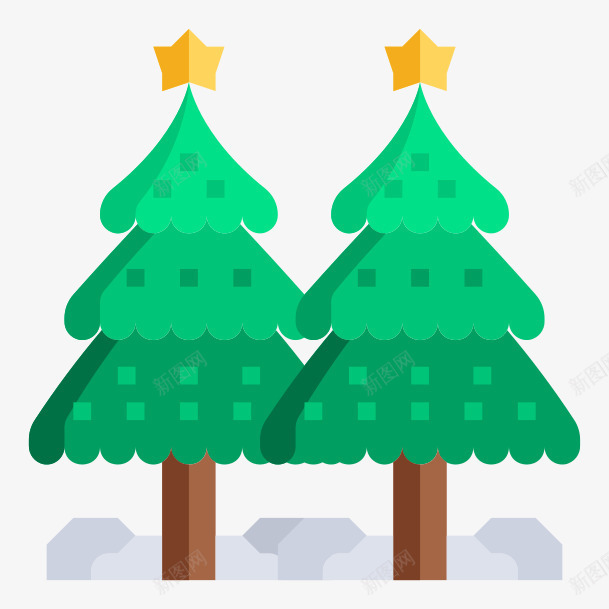 两个圣诞树有星星png免抠素材_新图网 https://ixintu.com 冬季 双十二 圣诞 电商节日素材
