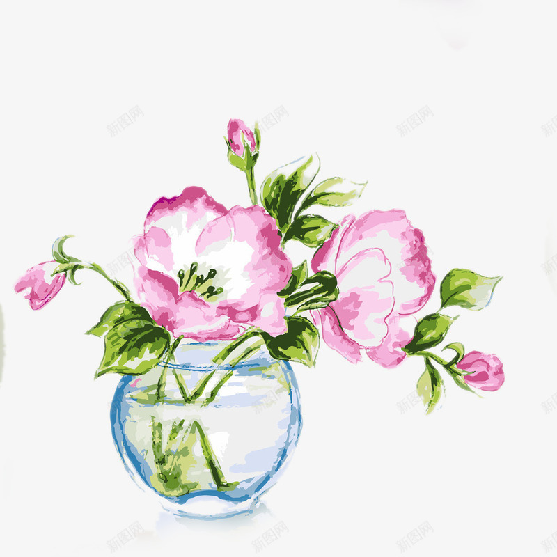 水中的植物png免抠素材_新图网 https://ixintu.com 手绘 植物 水彩 粉色花 花卉 花朵