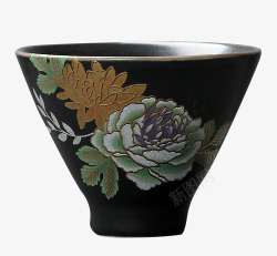花卉图案黑陶茶杯素材
