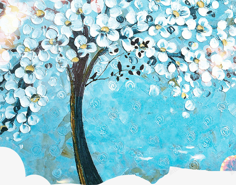 油画创意合成蓝色的花卉树木png免抠素材_新图网 https://ixintu.com 创意 合成 树木 油画 花卉 蓝色