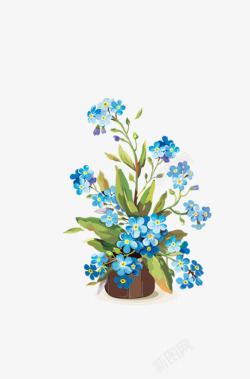 手绘卡通蓝色小花盆栽素材