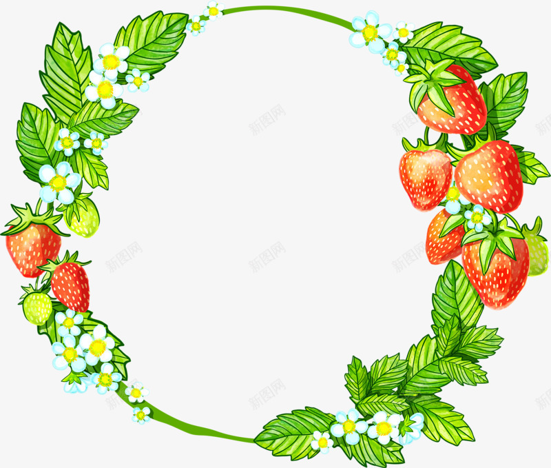 草莓花环png免抠素材_新图网 https://ixintu.com 植物 水果 绿色 草莓 草莓花