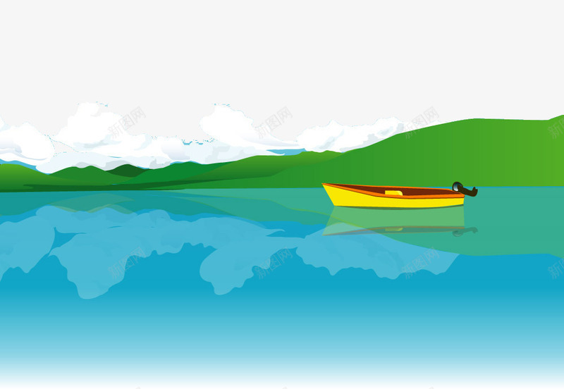 自然环境png免抠素材_新图网 https://ixintu.com 清澈的河水 白云 绘画 绿山 自然环境 船 船素材 艺术