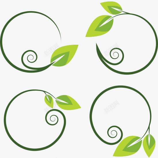 4款树枝圆圈装饰图案psd免抠素材_新图网 https://ixintu.com 圆圈 树叶 树枝 绿色