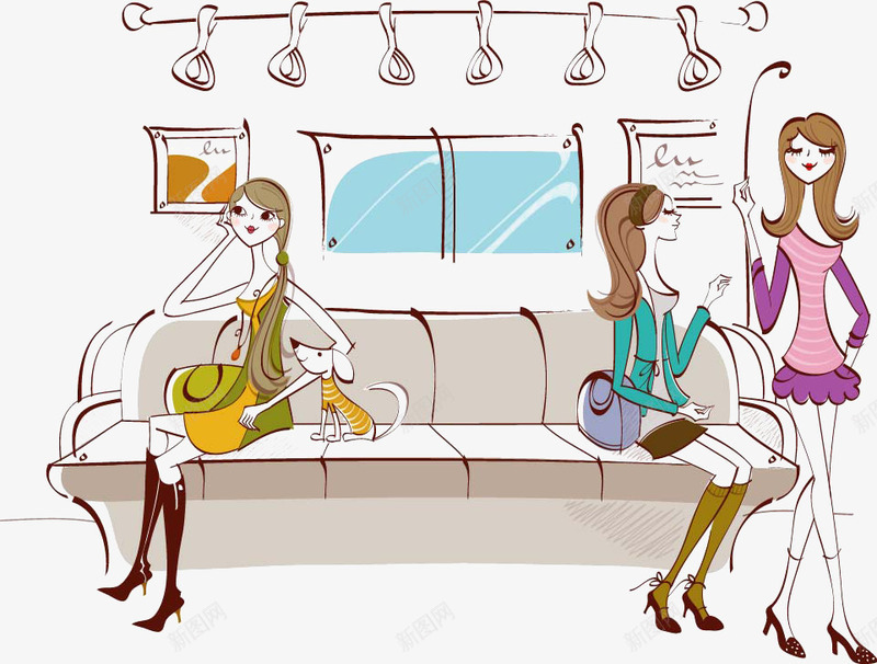 地铁上的美女们png免抠素材_新图网 https://ixintu.com 地铁上的美女们 插画 装饰