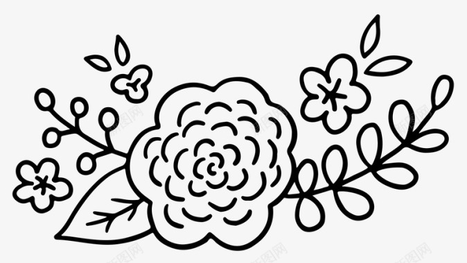 手绘黑色线条花卉叶子简笔画图标图标