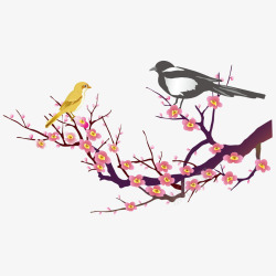 梅花树上的黄梅鸟矢量图素材