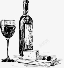 质感白酒瓶子黑白线条手绘白酒瓶高清图片