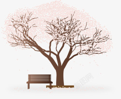 手绘樱花树下的长椅素材