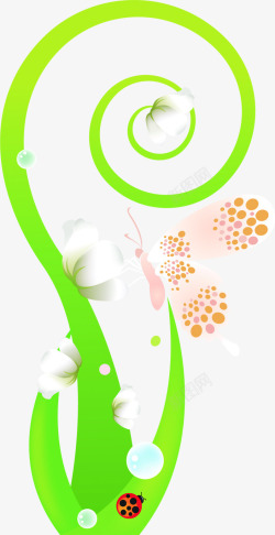 绿色清新花环植物蝴蝶花朵素材