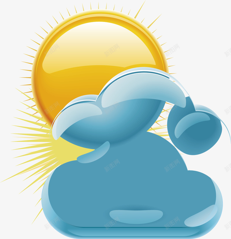 多云天气标图标png_新图网 https://ixintu.com 卡通有趣 多云 扁平化 矢量图案 蓝色云朵 黄色太阳
