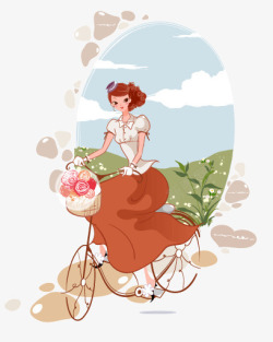 荷兰花丛美女骑单车的美丽女郎矢量图高清图片