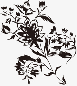 黑色藤蔓黑色花卉剪影高清图片