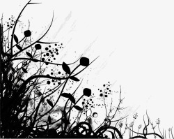 黑白花卉花草剪影高清图片