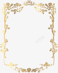 绡辩瑔镩金色矩形法式花卉边框高清图片