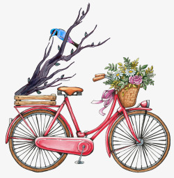 手绘七夕节装饰自行车素材