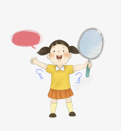 黄色网球拍运动女孩高清图片