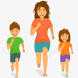 妈妈和孩子跑步插画矢量图素材